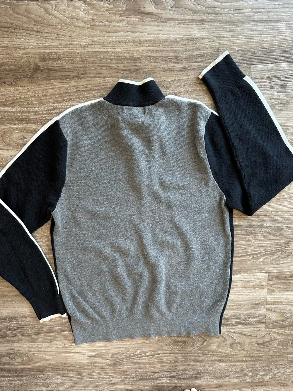 GUESS Black Zip-Up Sweater with Cream Trim